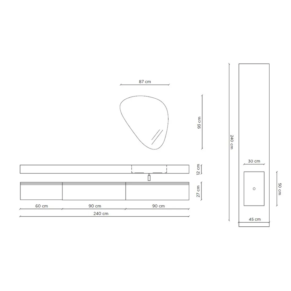 Compozitie de baie cu oglinda moderna si lavoar consola Made in Italy - Palom Viadurini