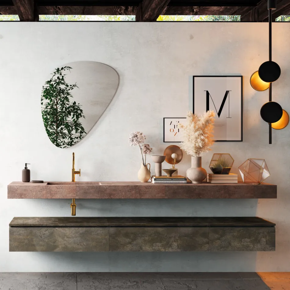 Compozitie de baie cu oglinda moderna si lavoar consola Made in Italy - Palom Viadurini