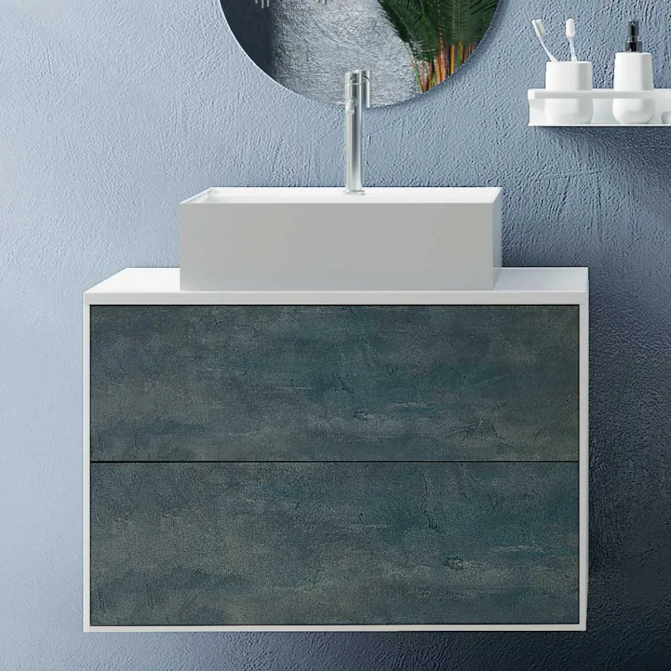 Compozitie de baie cu oglinda ovala, baza si lavoar Made in Italy - Kilos Viadurini