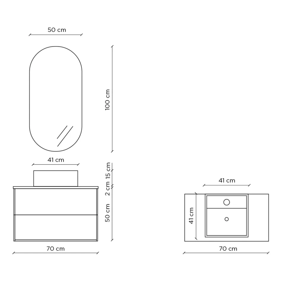 Compozitie de baie cu oglinda ovala, baza si lavoar Made in Italy - Kilos Viadurini
