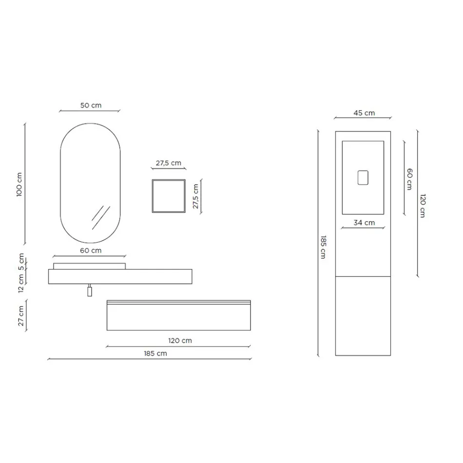 Compozitie de baie cu oglinda ovala, lavoar si baza Made in Italy - Palom Viadurini