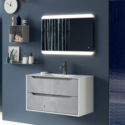 Compoziție de baie cu oglindă cu senzor tactil, bază lăcuită Fabricat în Italia - Polsen Viadurini
