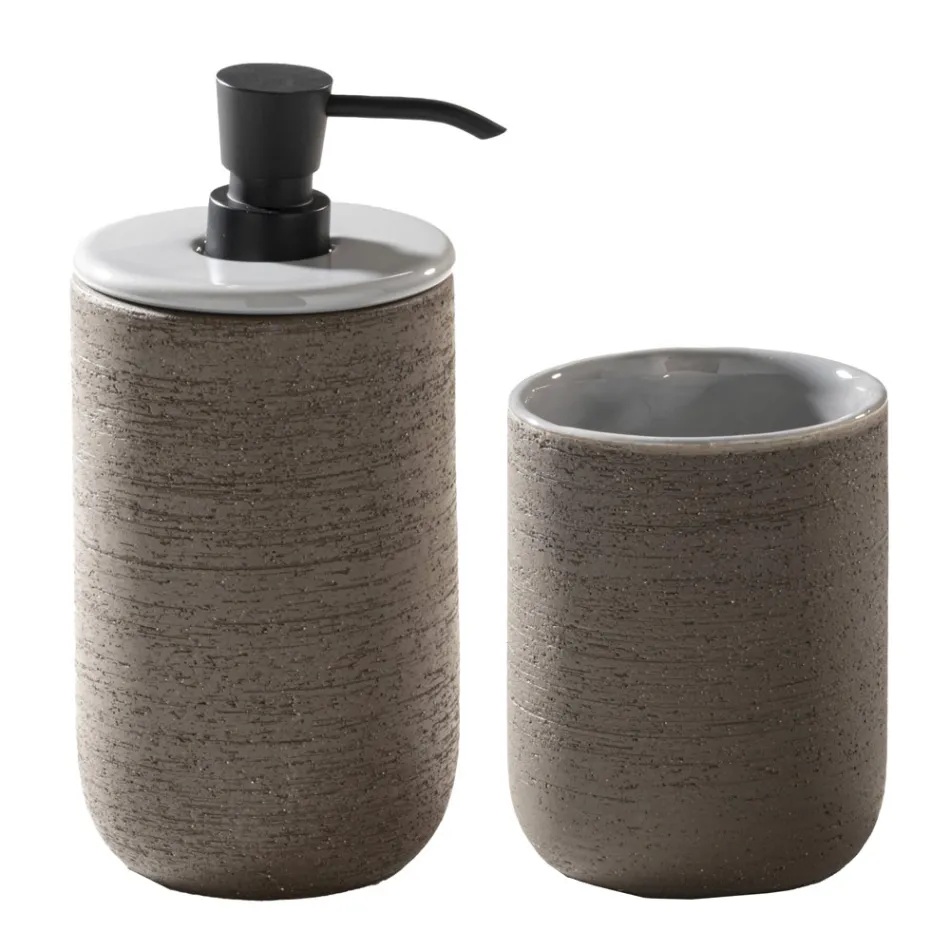 Compozitie Baie Design Gri Complet cu Accesorii Emailate - Georges Viadurini