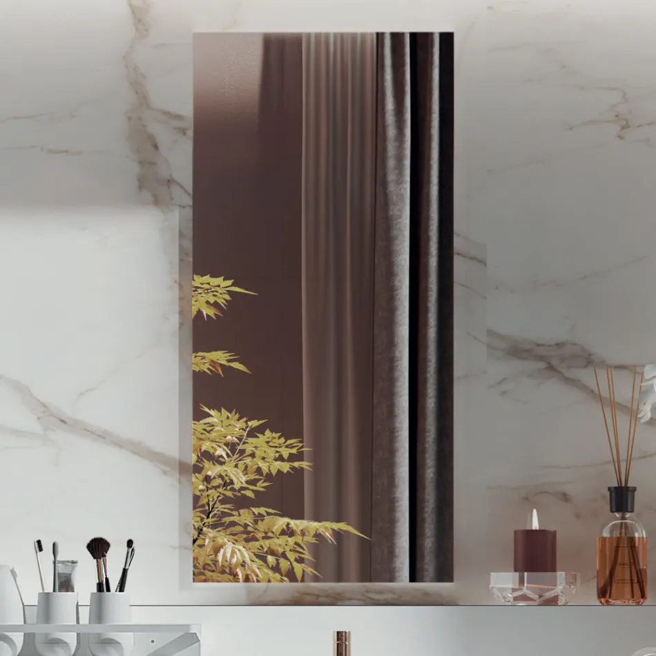 Compozitie baie dubla cu oglinda dreptunghiulara si lavoar Made in Italy - Palom Viadurini