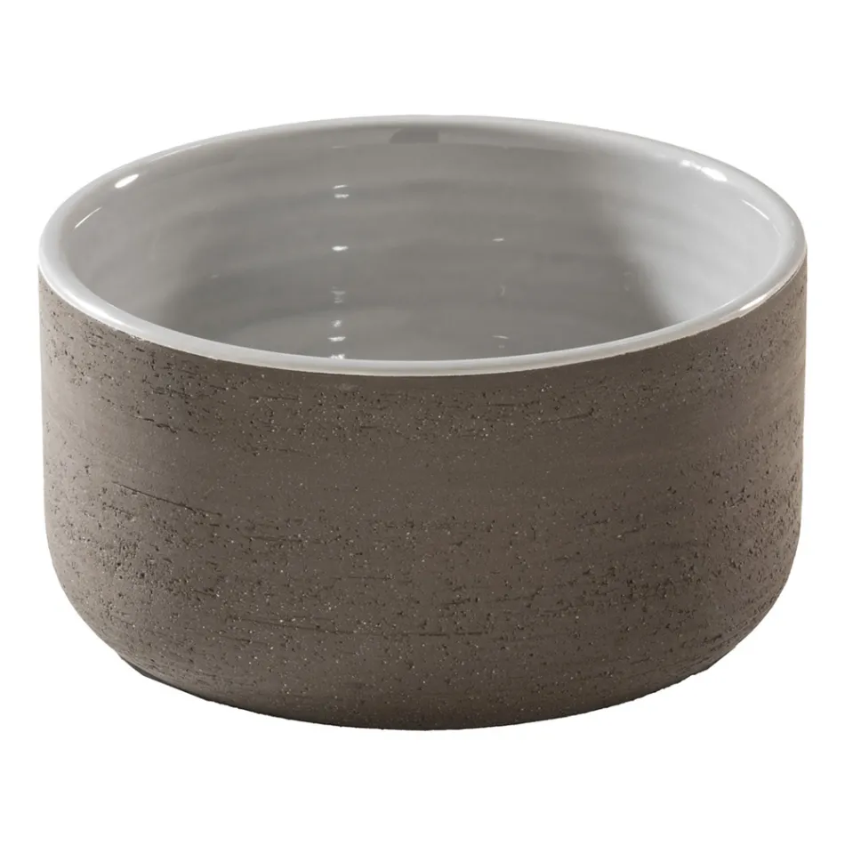 Compoziție de baie gri cu oglindă, dulap din lemn de tec și accesorii - Patryk Viadurini