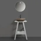 Compoziție de baie gri cu oglindă rotundă și diverse accesorii - Maryse Viadurini