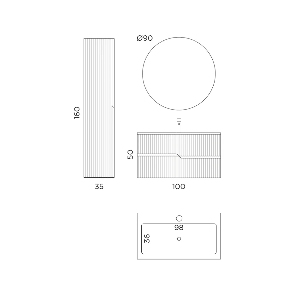 Compozitie baie din stejar Rio Cannettato Made in Italy - Afrodite Viadurini
