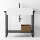 Compoziție pentru baie Lavoar din ceramică și bază din oțel Made in Italy - Quadro Viadurini