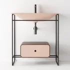 Compozitie pentru baie Lavoar din ceramica si oglinda Made in Italy - Chantal Viadurini