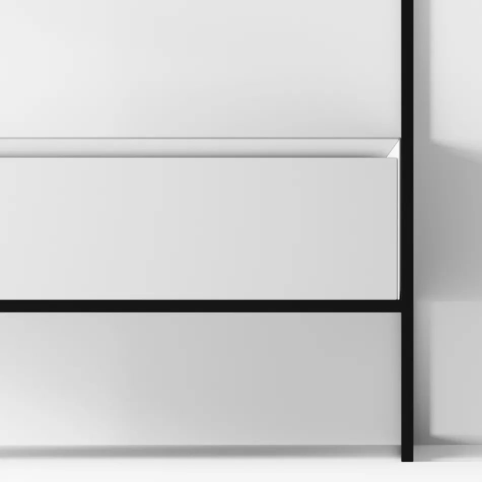 Compozitie pentru baie Lavoar din ceramica si oglinda Made in Italy - Hoscar Viadurini