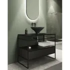 Compozitie pentru baie Lavoar din ceramica si oglinda Made in Italy - Hoscar Viadurini