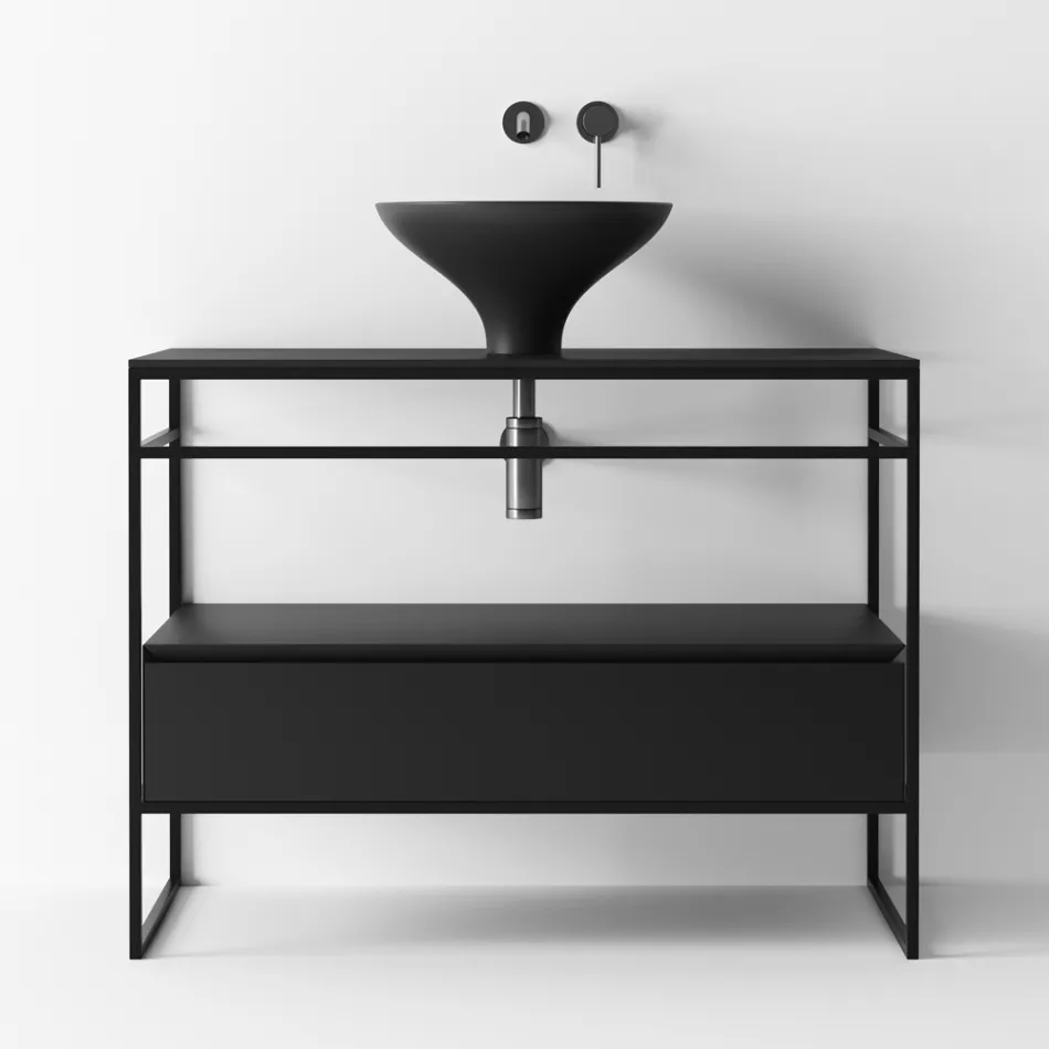 Compozitie pentru baie Lavoar din ceramica si oglinda Made in Italy - Hoscar Viadurini