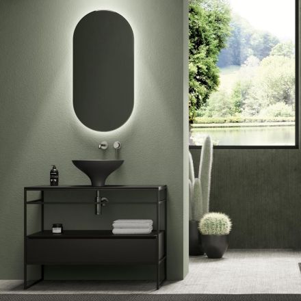 Compozitie pentru baie Lavoar din ceramica si oglinda Made in Italy - Hoscar Viadurini