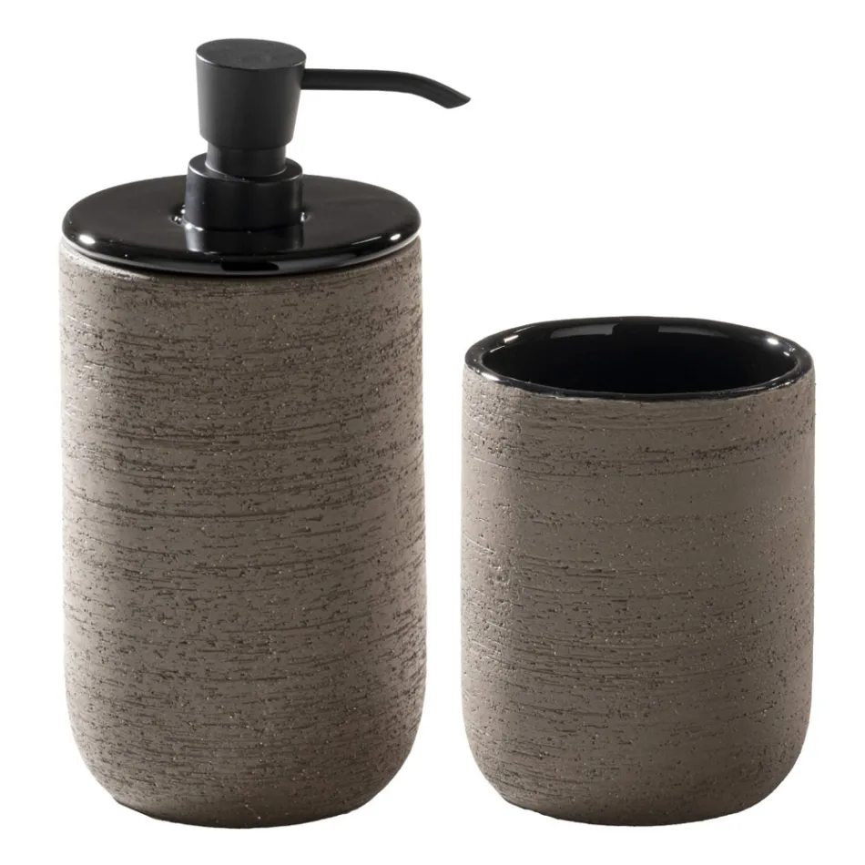 Compozitie baie neagra cu dulap din lemn de tec si accesorii de calitate - Sylviane Viadurini