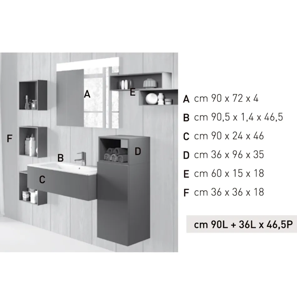 Compozitie de baie suspendata in fenix gri fum fabricata in Italia, Napoli Viadurini