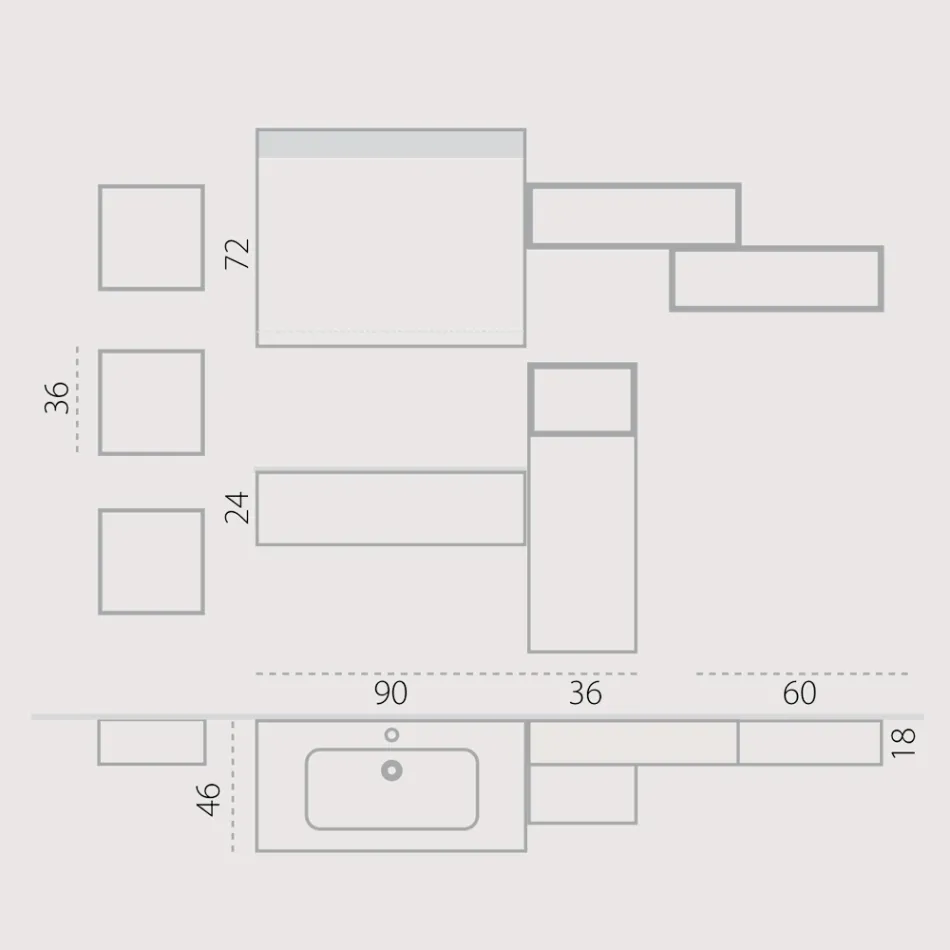 Compozitie de baie suspendata in fenix gri fum fabricata in Italia, Napoli Viadurini