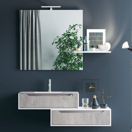 Compoziție suspendată pentru baie, oglindă și baze din beton Made in Italy - Polsen Viadurini