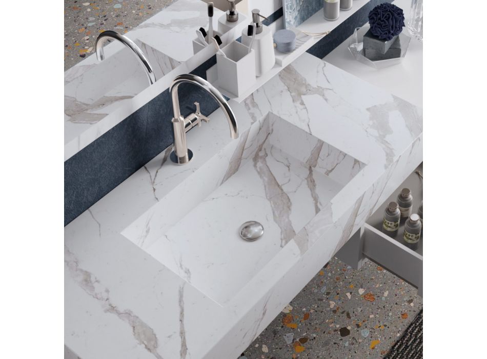 Compoziție de baie Calacatta Top din HPL și bază alb mată Fabricat în Italia - Polsen Viadurini