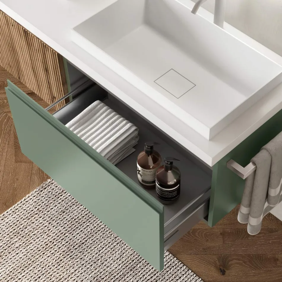 Compoziție de baie verde salvie și stejar cannettato, fabricată în Italia - Uranus Viadurini