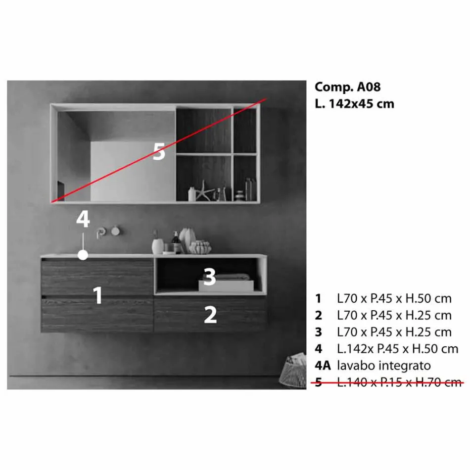 Compoziția mobilierului de baie, design modern și suspendat Made in Italy - Callisi8 Viadurini