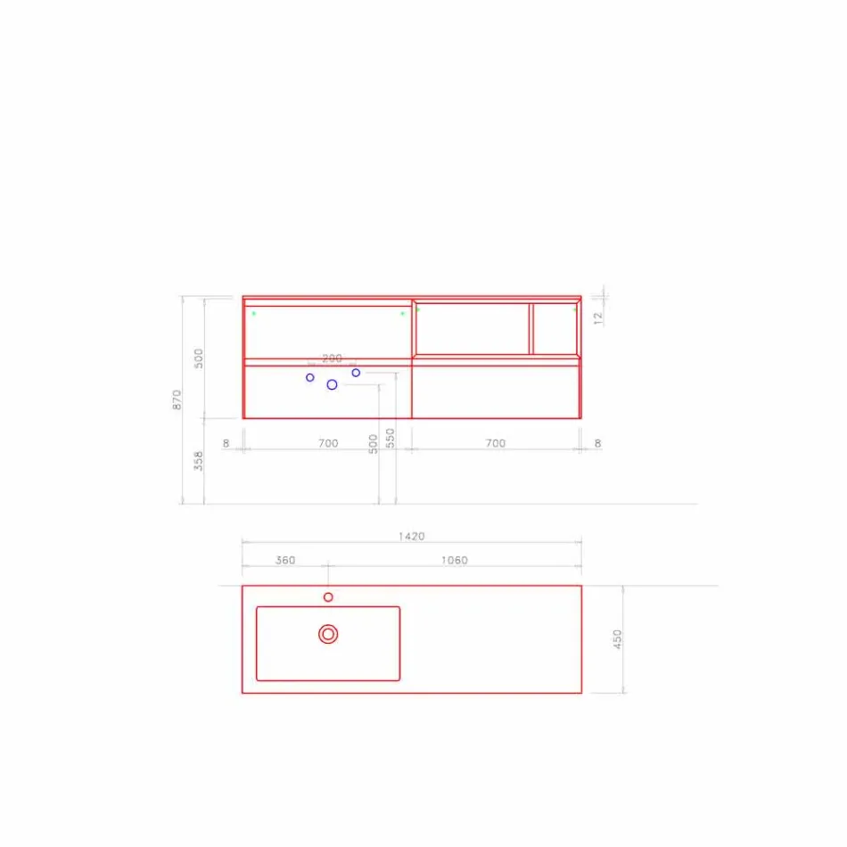 Compoziția mobilierului de baie, design modern și suspendat Made in Italy - Callisi8 Viadurini