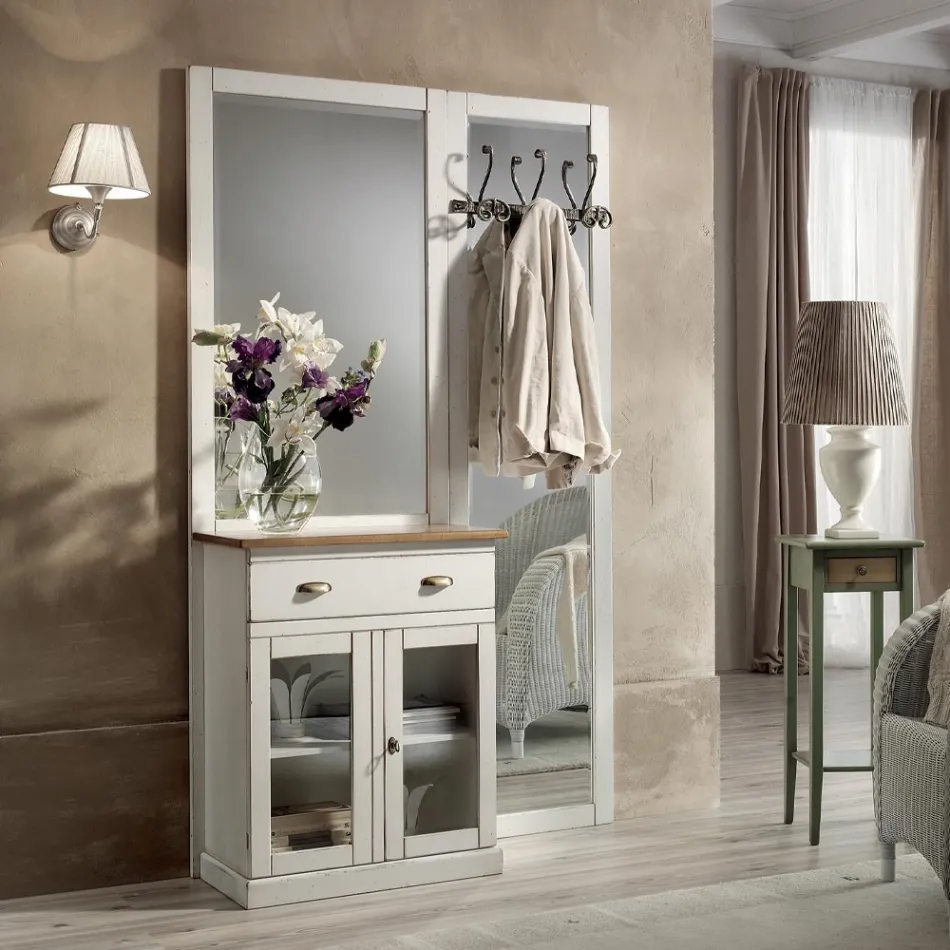 Compozitie intrare din ceara alba bicolor si blat din lemn natural - Fatuo Viadurini