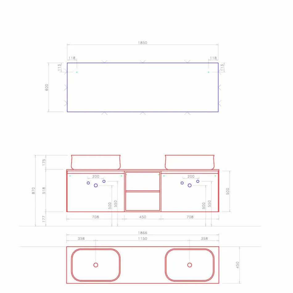 Compoziție de baie suspendată cu design modern Made in Italy - Callisi14 Viadurini