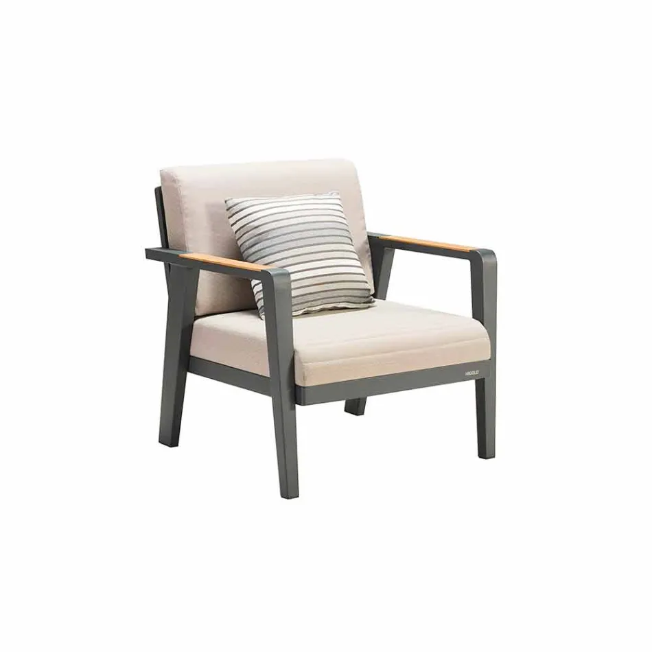 Compoziție în aer liber, canapea cu 3 locuri, 2 fotolii și măsuță de cafea - Moira Viadurini