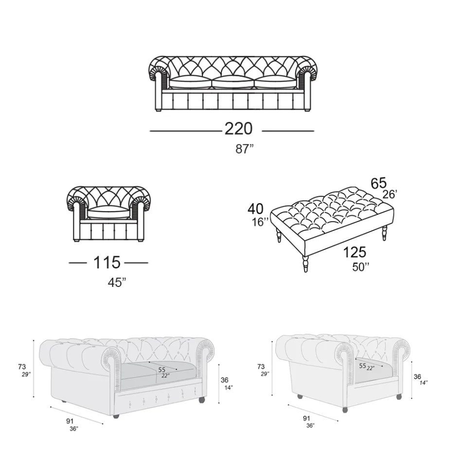 Compozitie living cu canapea, fotoliu si banca Made in Italy - Spassoso Viadurini
