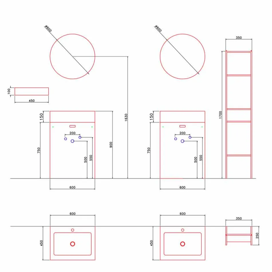 Compoziția podelei mobilierului de baie cu design modern - Farart10 Viadurini