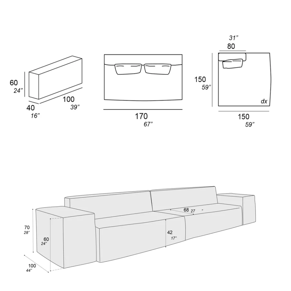 Compozitie 1 Canapea, 1 Cotiera si 1 Peninsula - Bizar Viadurini
