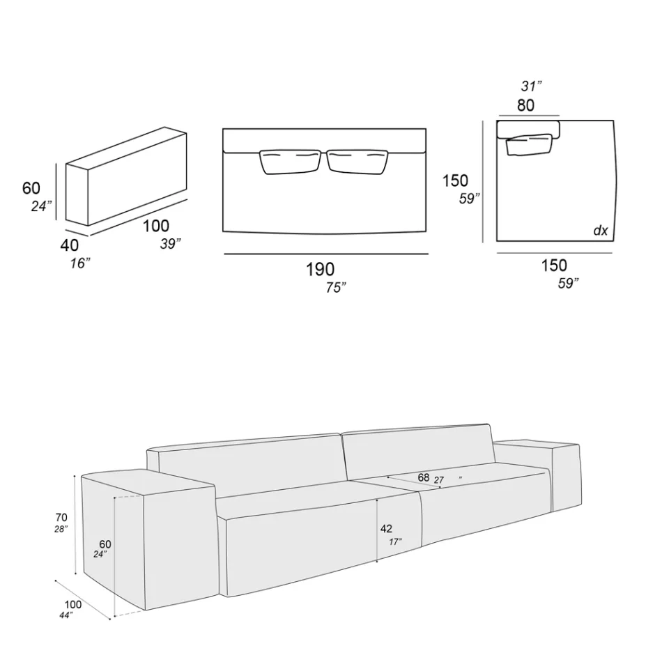 Compozitie 1 Canapea, 1 Cotiera si 1 Peninsula - Bizar Viadurini