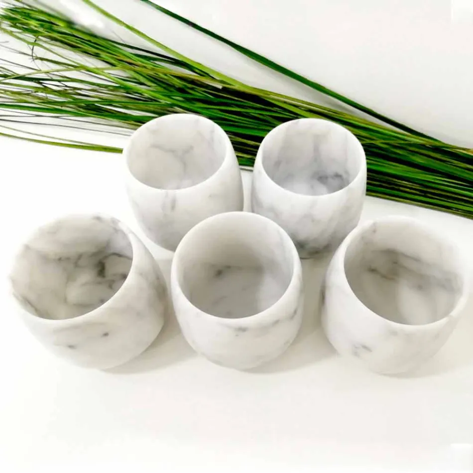 Compoziție de 2 pahare în marmură albă de Carrara Made in Italy - Dolla Viadurini