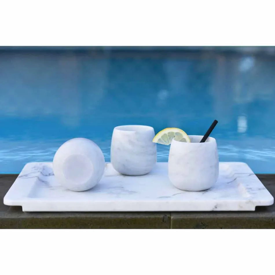 Compoziție de 2 pahare în marmură albă de Carrara Made in Italy - Dolla Viadurini