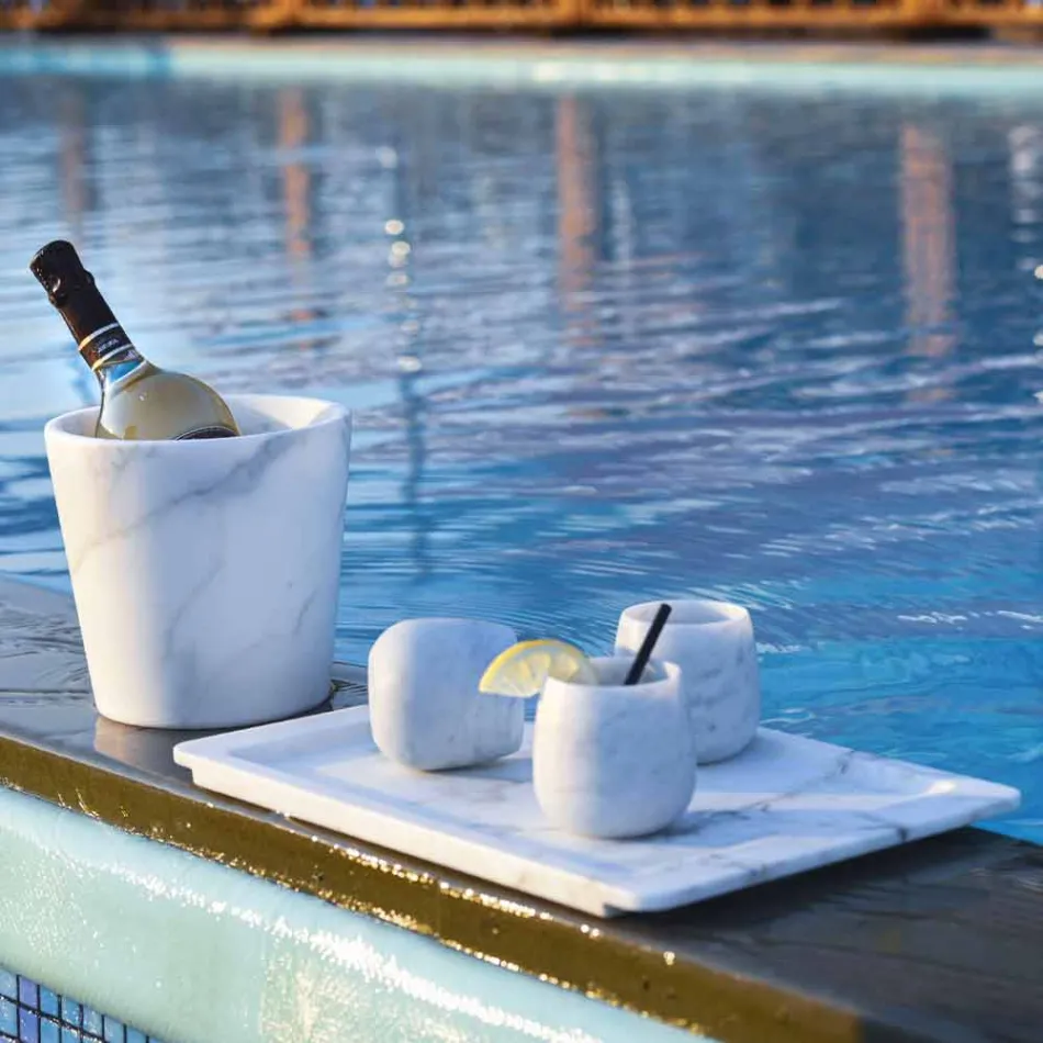 Compoziție de 2 pahare în marmură albă de Carrara Made in Italy - Dolla Viadurini