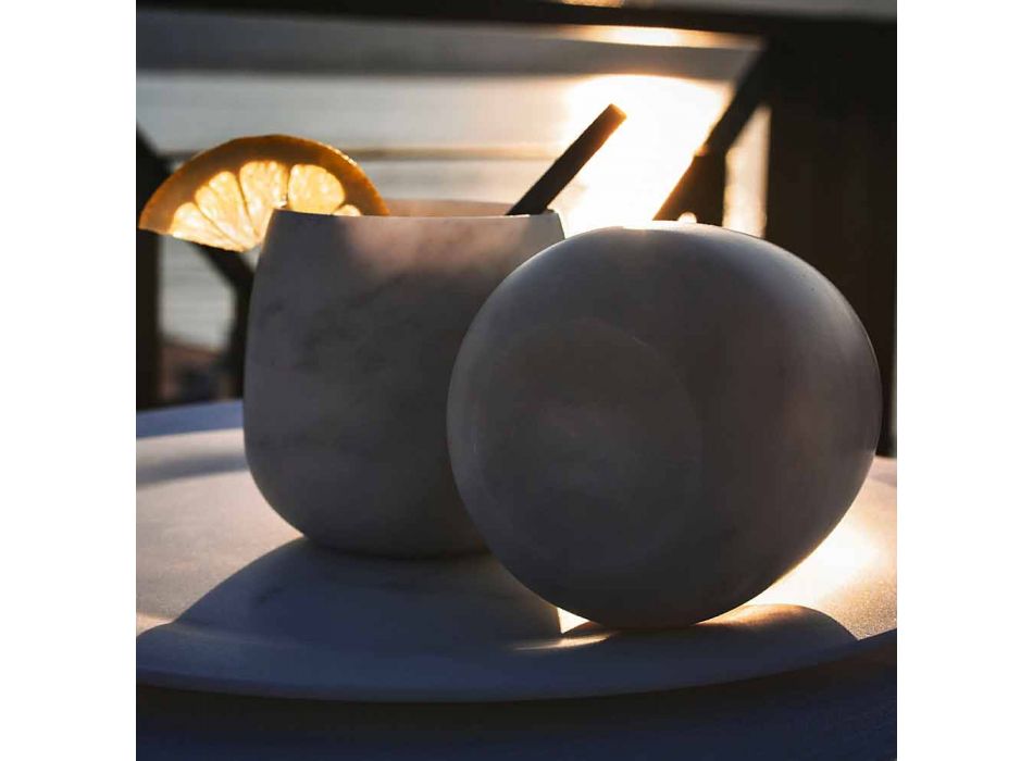 Compoziție de 2 pahare în marmură albă de Carrara Made in Italy - Dolla Viadurini