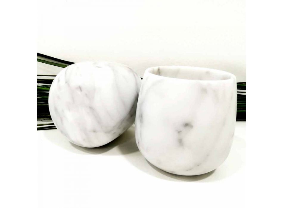 Compoziție de 2 pahare în marmură albă de Carrara Made in Italy - Dolla Viadurini