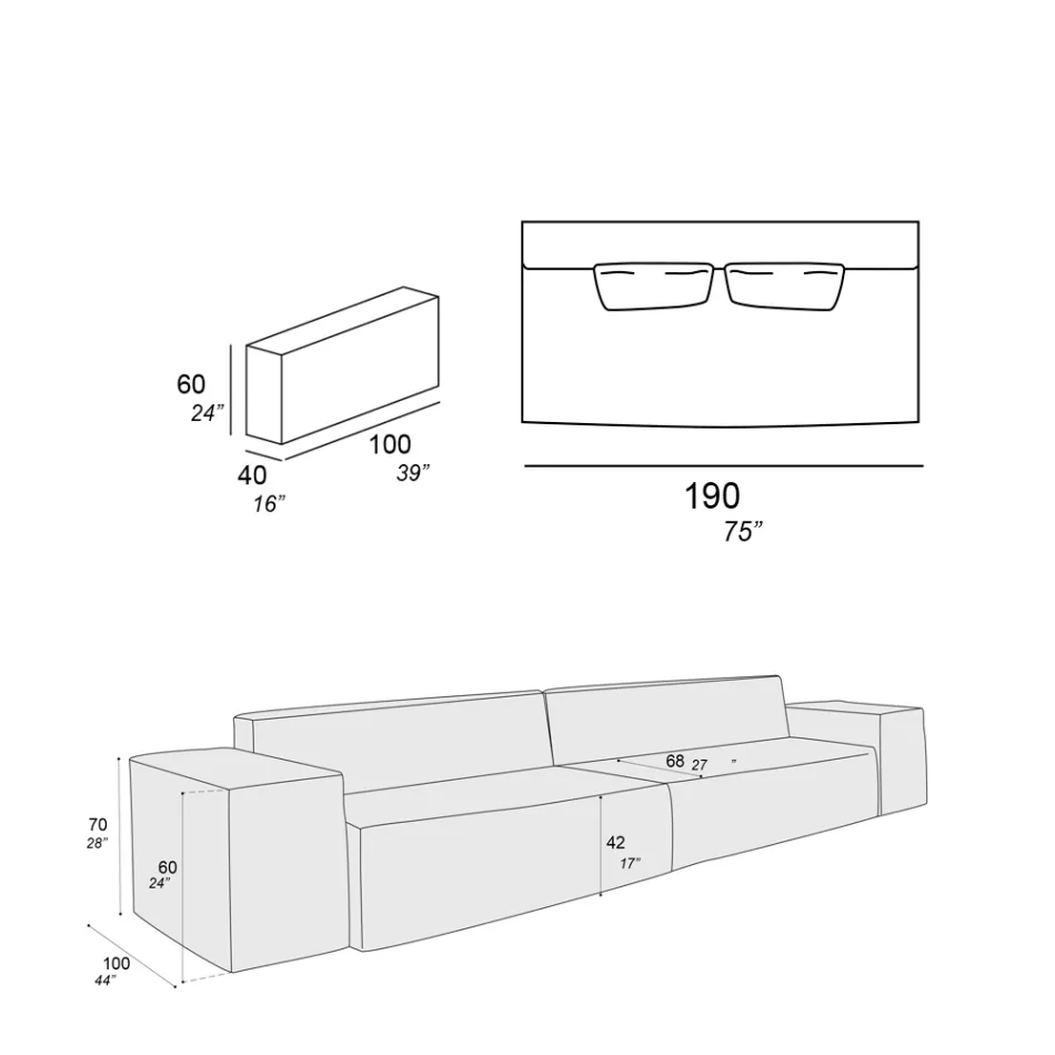 Compozitie 2 Canapele cu Spatar si 2 Cotiere - Bizar Viadurini