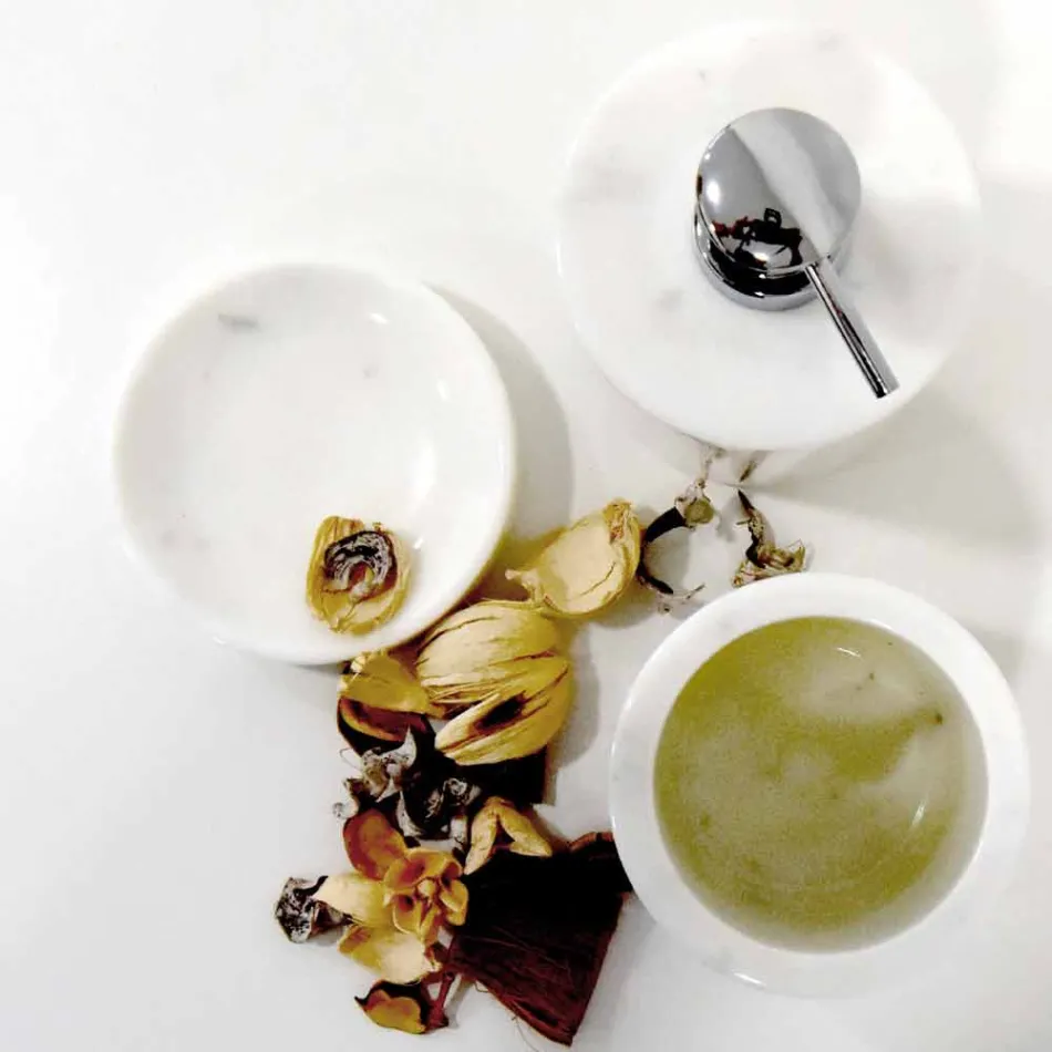 Compoziția a 3 accesorii de baie din marmură lustruită Made in Italy - Trevio Viadurini