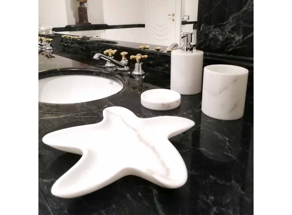 Compoziția a 3 accesorii de baie din marmură lustruită Made in Italy - Trevio Viadurini