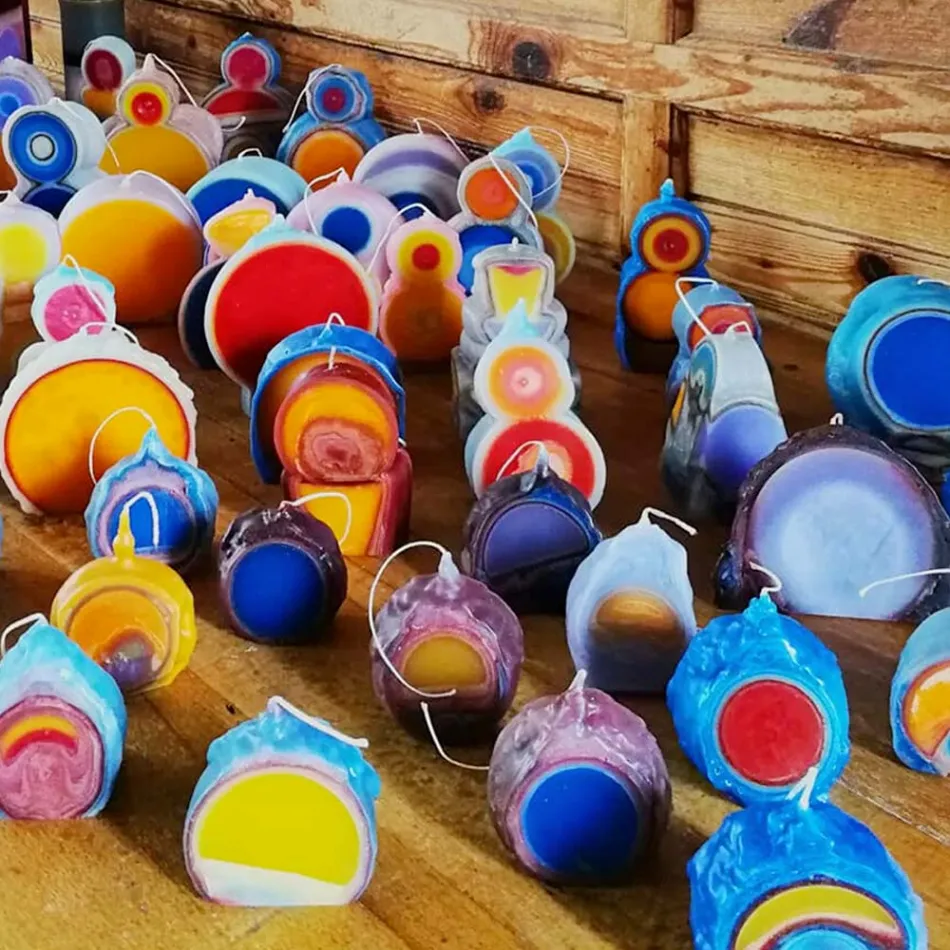 Compozitie 3 Lumanari de Ceara Colorata, Piese Unice, Made in Italy - Dela Viadurini