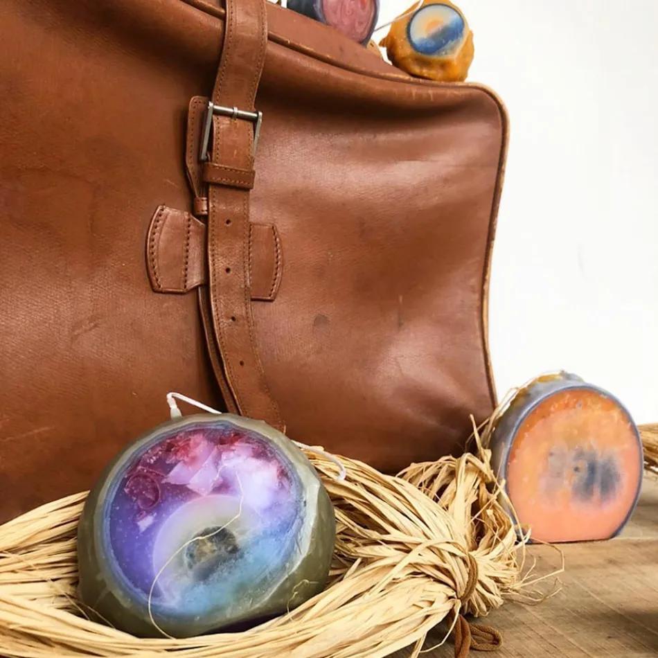 Compozitie 3 Lumanari de Ceara Colorata, Piese Unice, Made in Italy - Dela Viadurini