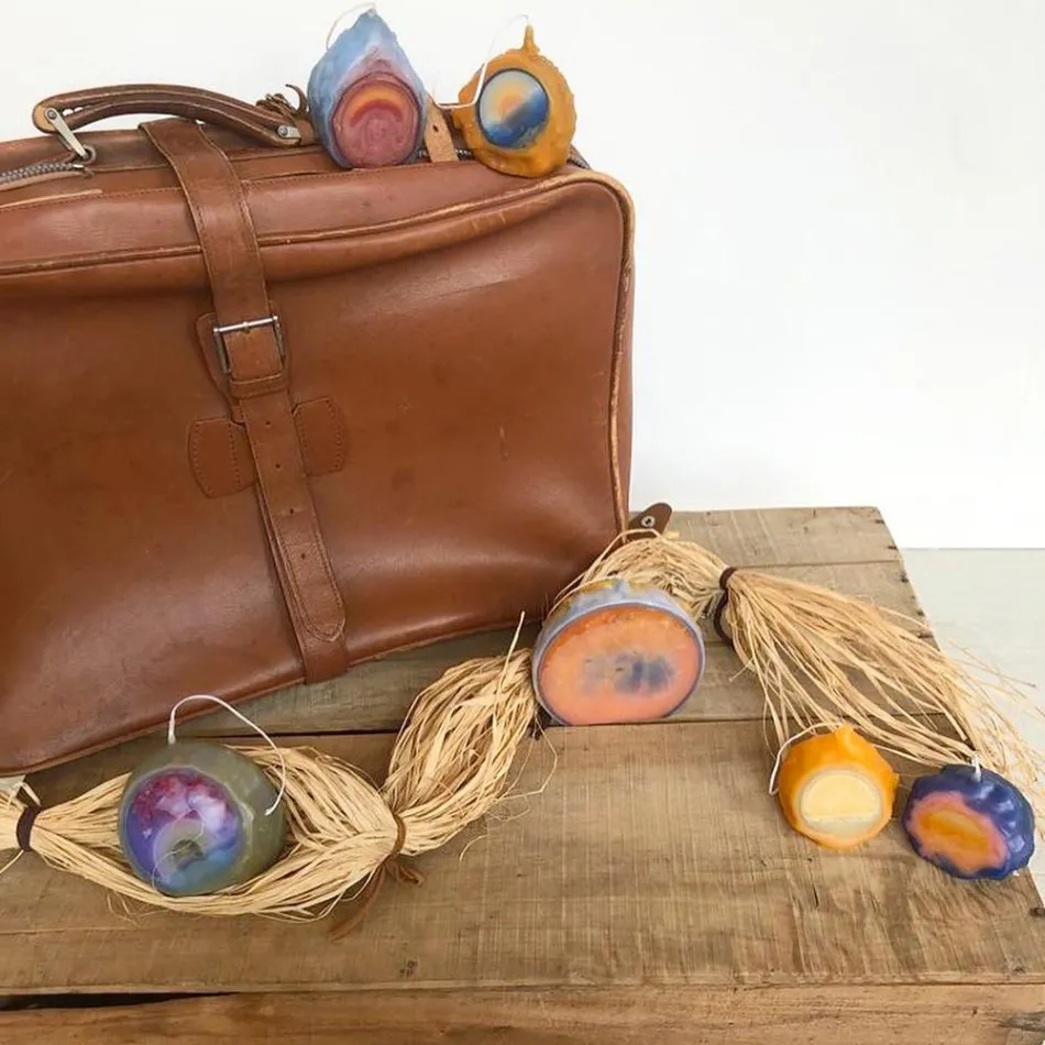 Compozitie 3 Lumanari de Ceara Colorata, Piese Unice, Made in Italy - Dela Viadurini