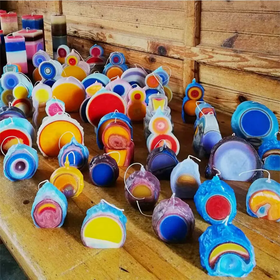 Compozitie 3 Lumanari de Ceara Colorata, Piese Unice, Made in Italy - Dela Viadurini