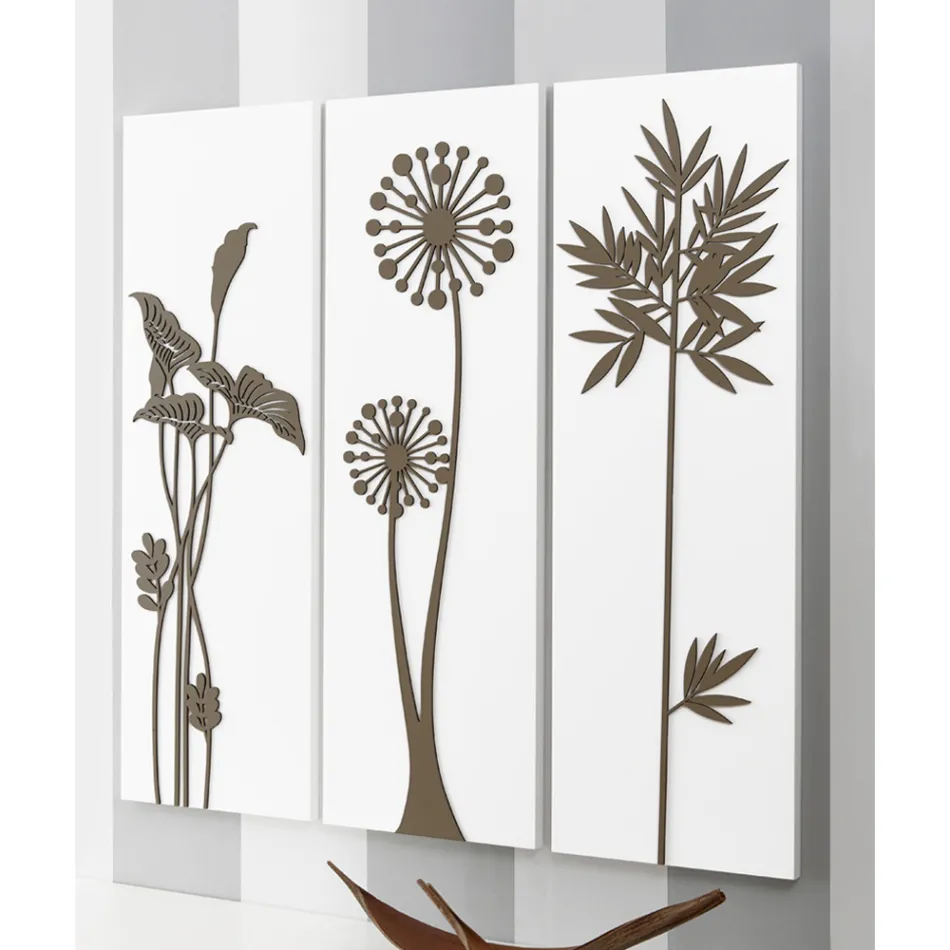 Compoziție din 3 panouri reprezentând capete de duș și frunze Made in Italy - Eduardo Viadurini