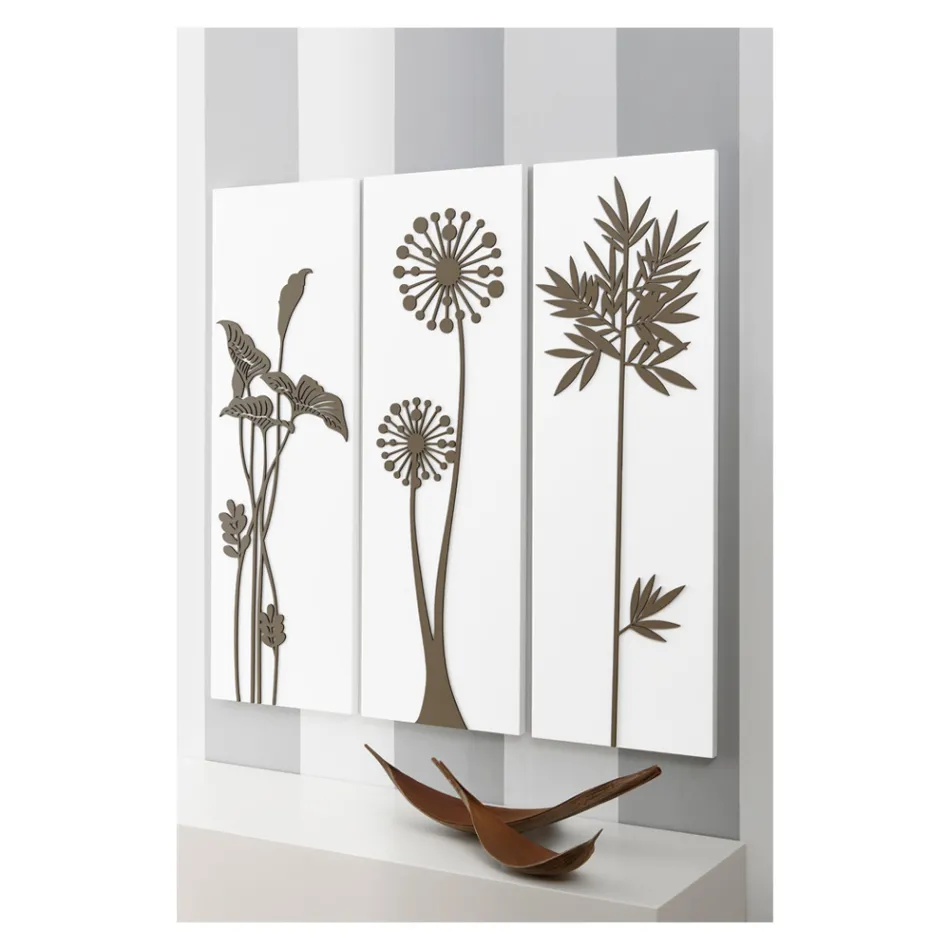 Compoziție din 3 panouri reprezentând capete de duș și frunze Made in Italy - Eduardo Viadurini