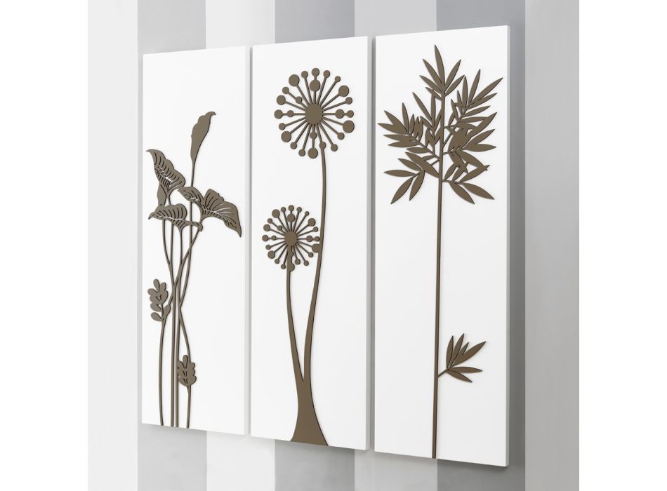 Compoziție din 3 panouri reprezentând capete de duș și frunze Made in Italy - Eduardo Viadurini