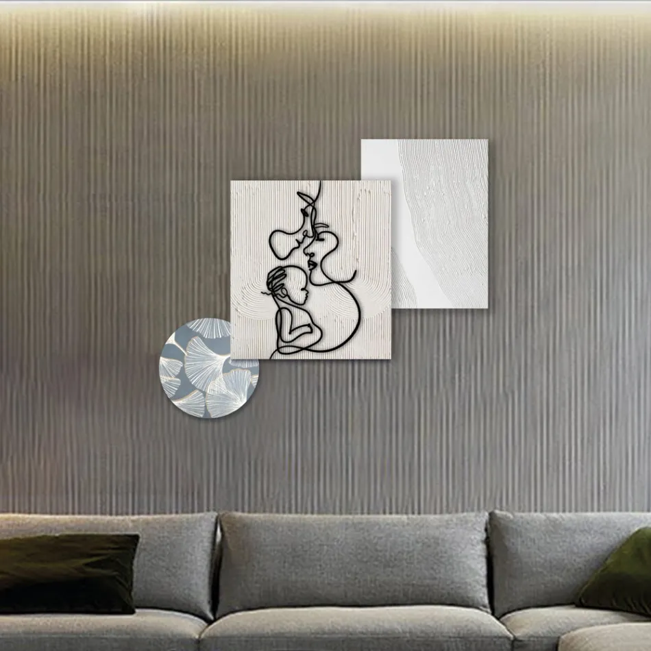 Compozitie 3 Panouri cu Stilizarea Iubirii Made in Italy - Keina Viadurini