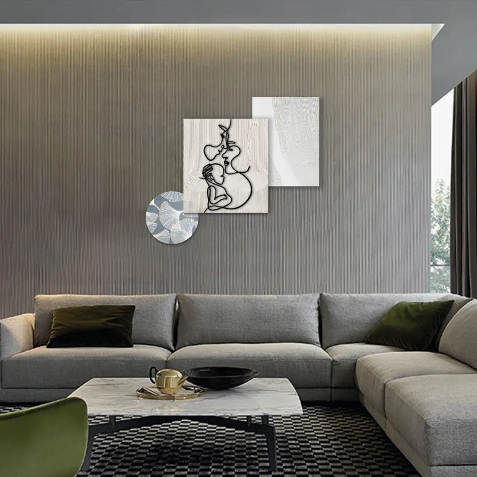 Compozitie 3 Panouri cu Stilizarea Iubirii Made in Italy - Keina Viadurini