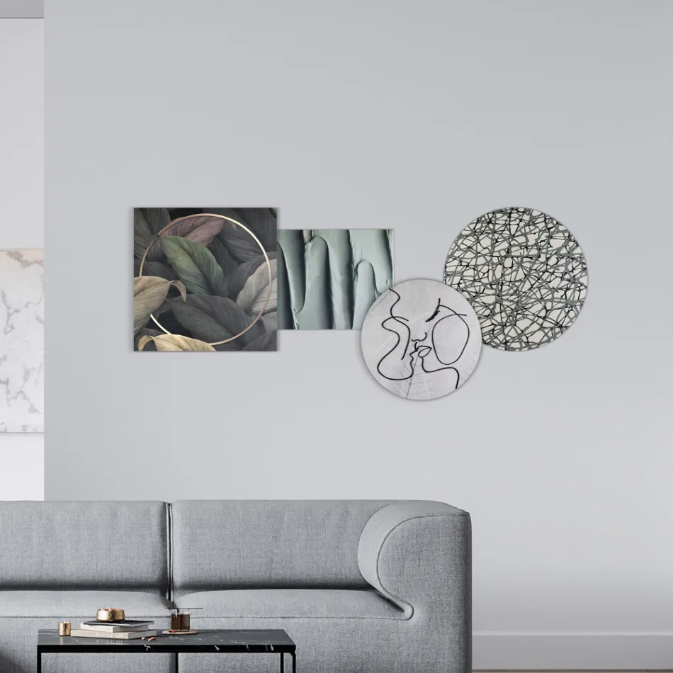 Compozitie 4 Panouri cu Stilizarea Sarutului Made in Italy - Kanna Viadurini